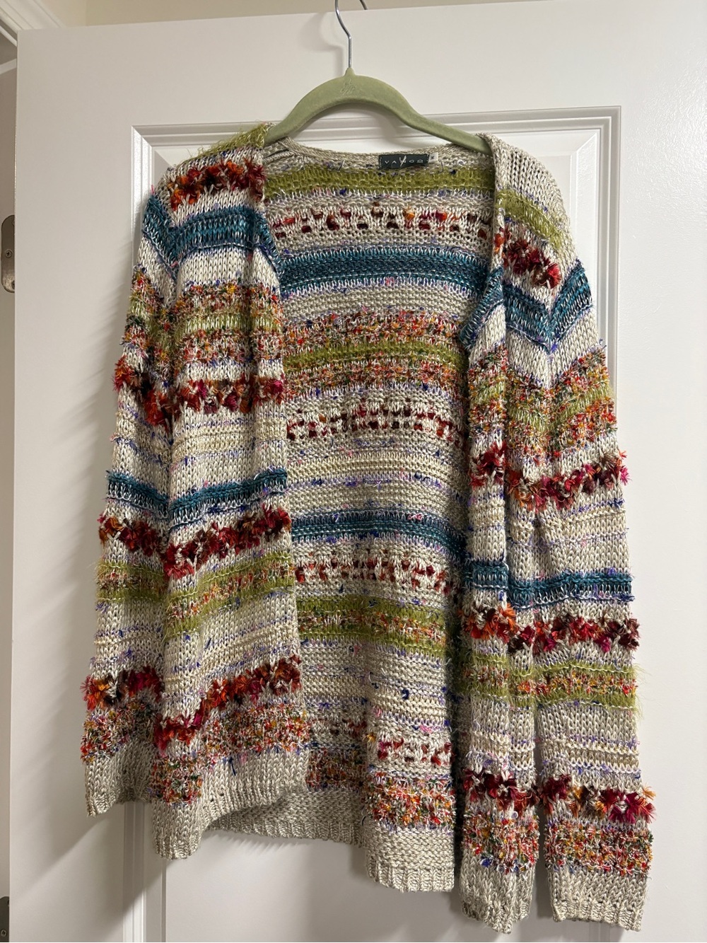Open-Front Cream Multicolor Stripe Knit Cardigan